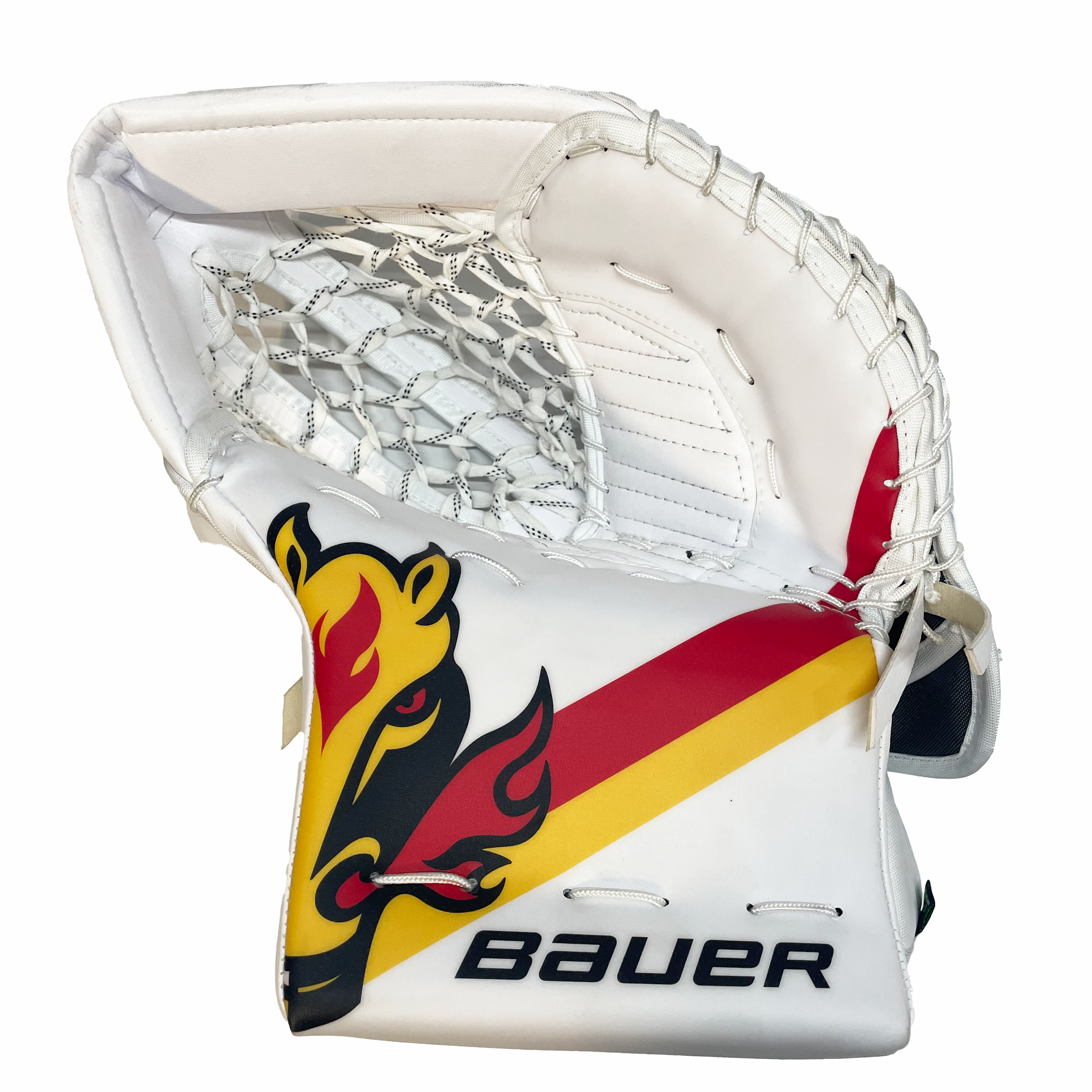 Bauer Vapor Hyperlite 2 - Gant de gardien de but NHL Pro Stock - Dan Vladar (blanc/rouge/jaune)